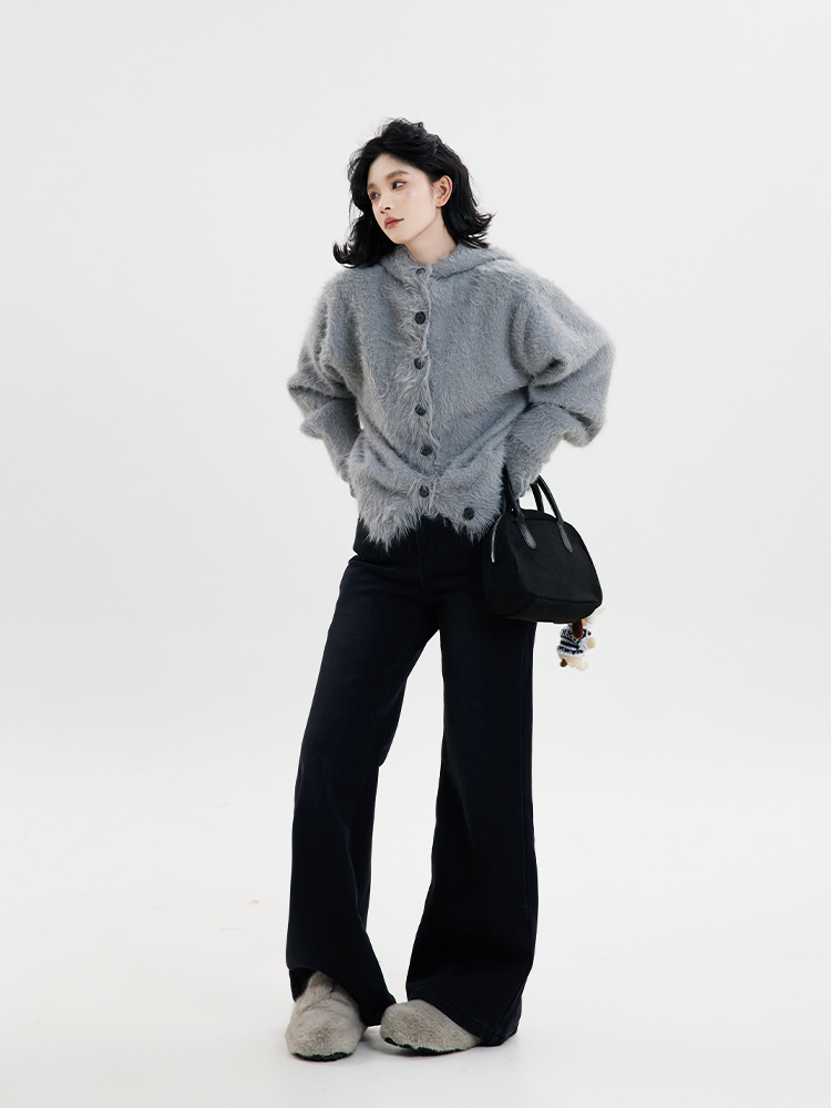 High-Waisted Flared Wide-Leg Jeans for Women - Thickened Loose Fit, Versatile Korean Style, Floor-Length for Autumn & Winter