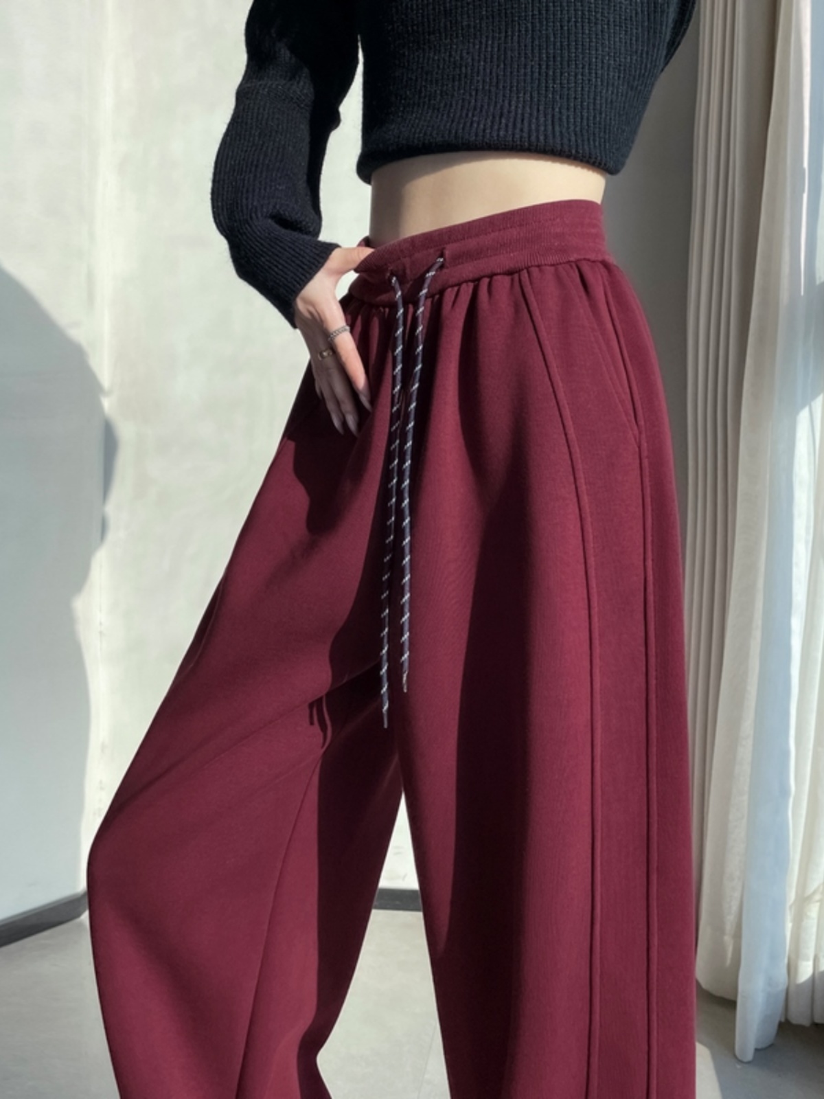 High-Waisted Fleece Wide-Leg Jazz Pants for Women - Hip-Hop Street Dance Banana Trousers, American Style Sportswear