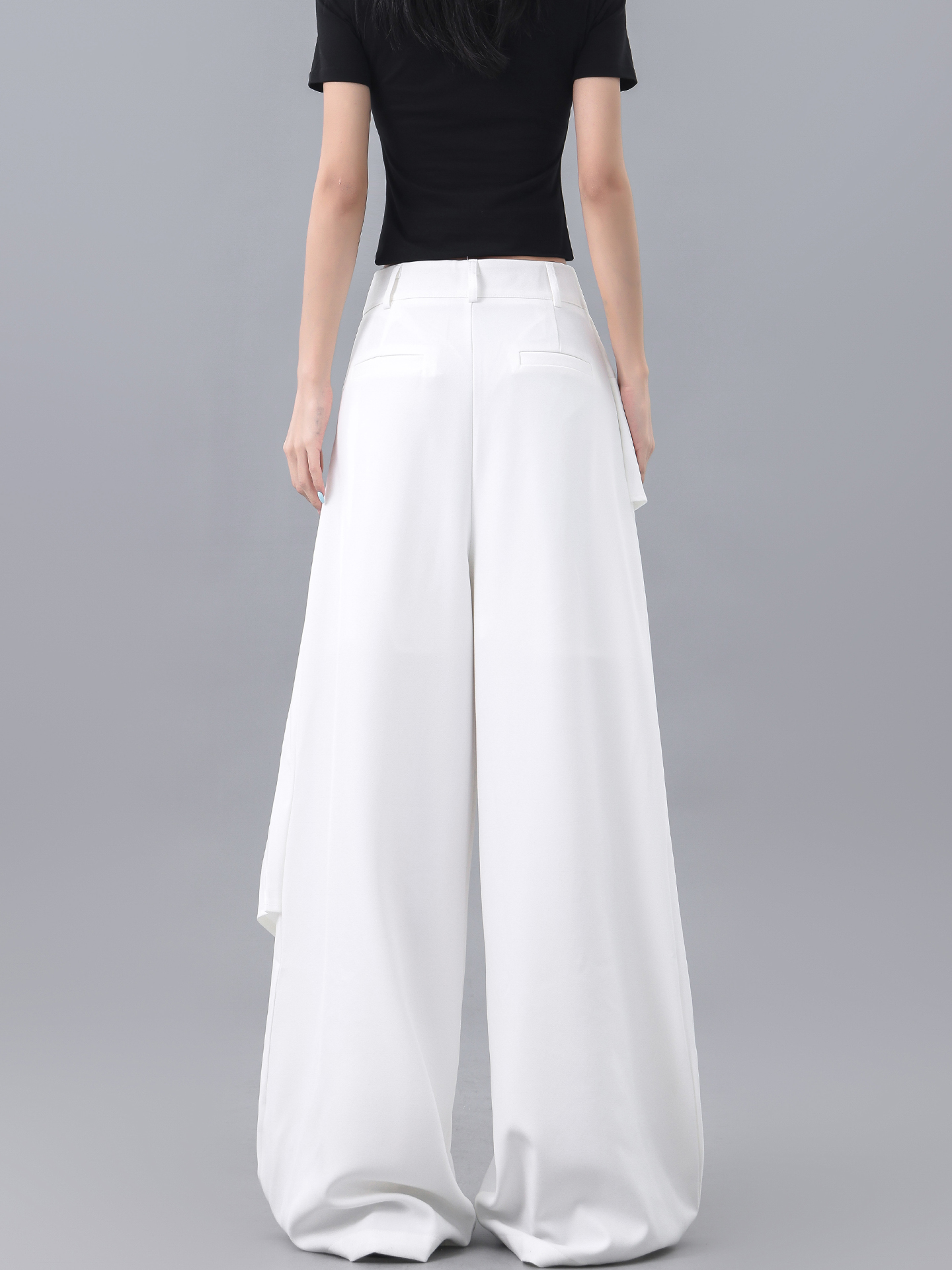 High-Waisted Irregular Spliced Suit Pants for Women - White Straight-Leg Floor-Length Trousers, Summer Fashion, Chic Style High-Waisted Irregular Spliced Suit Pants for Women - White Straight-Leg Floor-Length Trousers, Summer Fashion, Chic Style
