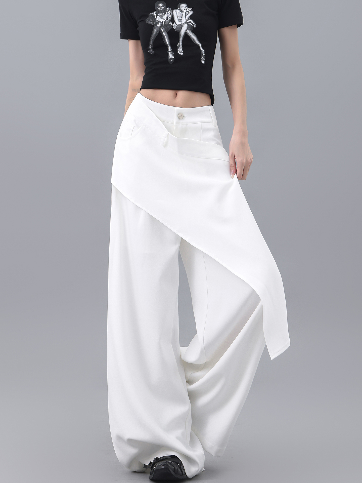 High-Waisted Irregular Spliced Suit Pants for Women - White Straight-Leg Floor-Length Trousers, Summer Fashion, Chic Style High-Waisted Irregular Spliced Suit Pants for Women - White Straight-Leg Floor-Length Trousers, Summer Fashion, Chic Style