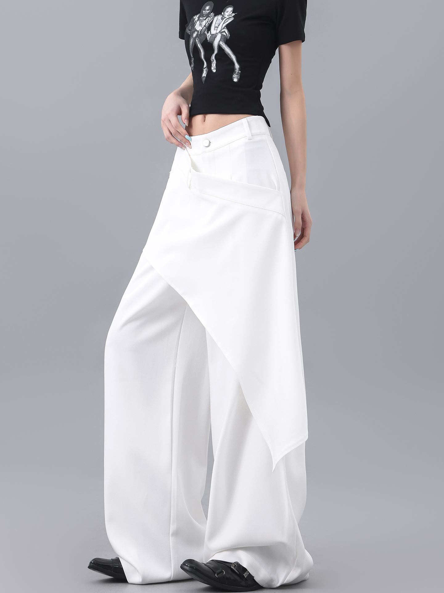 High-Waisted Irregular Spliced Suit Pants for Women - White Straight-Leg Floor-Length Trousers, Summer Fashion, Chic Style High-Waisted Irregular Spliced Suit Pants for Women - White Straight-Leg Floor-Length Trousers, Summer Fashion, Chic Style
