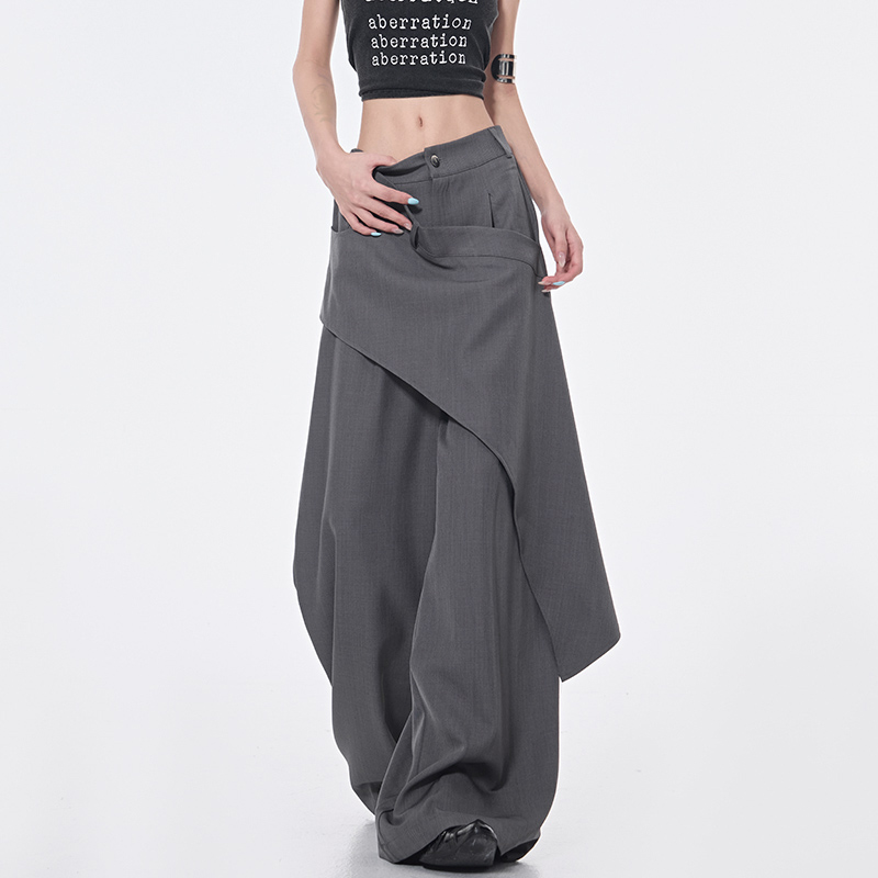 High-Waisted Irregular Spliced Suit Pants for Women - White Straight-Leg Floor-Length Trousers, Summer Fashion, Chic Style High-Waisted Irregular Spliced Suit Pants for Women - White Straight-Leg Floor-Length Trousers, Summer Fashion, Chic Style