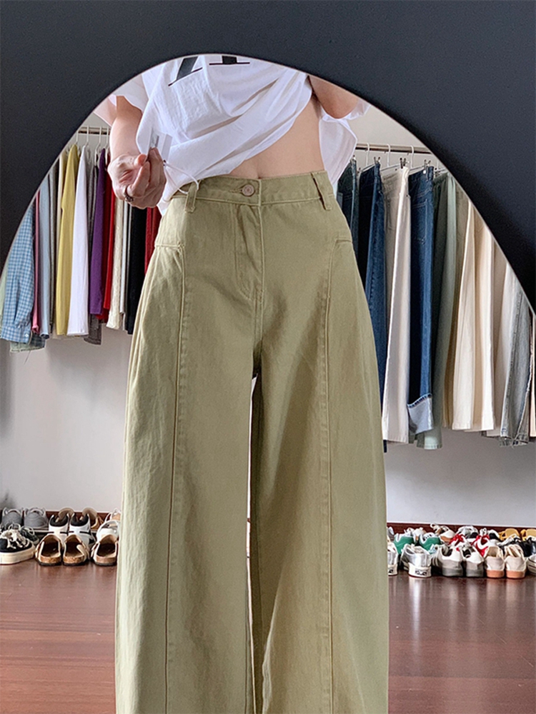 High-Waisted Khaki Spliced Wide-Leg Curved Blade Jeans for Women - Summer American Retro Loose Fit Pants High-Waisted Khaki Spliced Wide-Leg Curved Blade Jeans for Women - Summer American Retro Loose Fit Pants