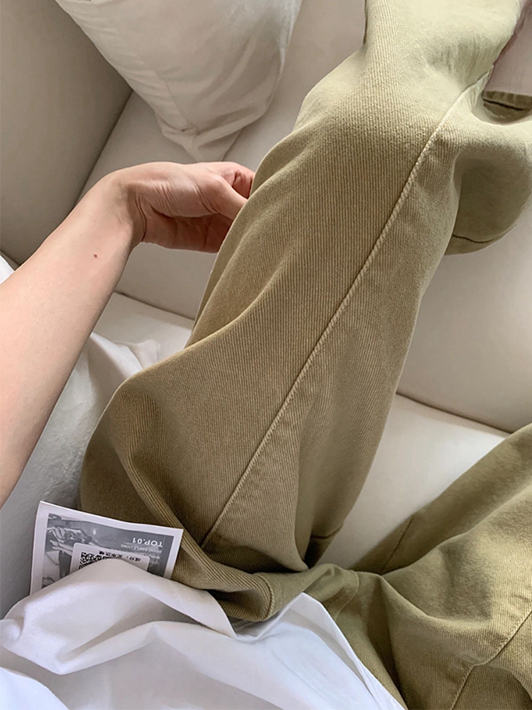 High-Waisted Khaki Spliced Wide-Leg Curved Blade Jeans for Women - Summer American Retro Loose Fit Pants High-Waisted Khaki Spliced Wide-Leg Curved Blade Jeans for Women - Summer American Retro Loose Fit Pants