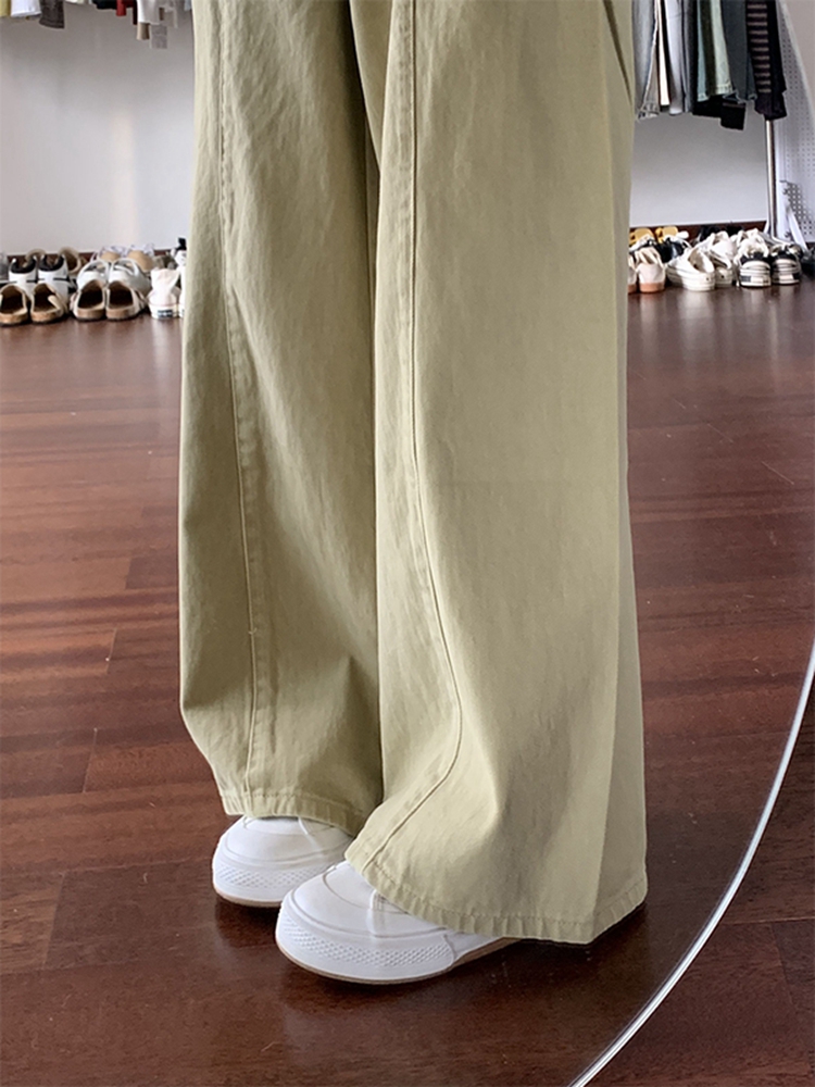 High-Waisted Khaki Spliced Wide-Leg Curved Blade Jeans for Women - Summer American Retro Loose Fit Pants High-Waisted Khaki Spliced Wide-Leg Curved Blade Jeans for Women - Summer American Retro Loose Fit Pants