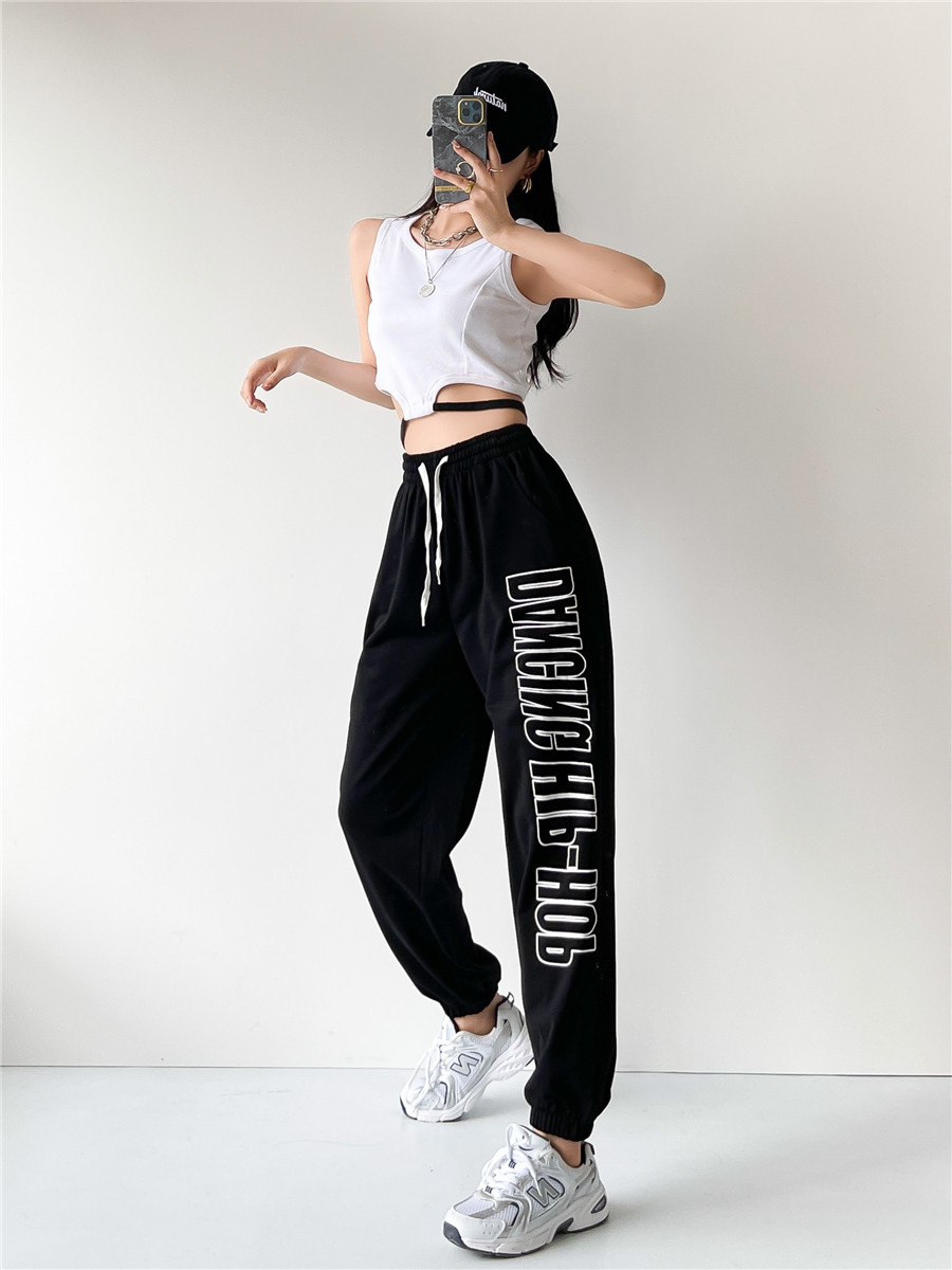 High-Waisted Letter Print Tapered Sports Pants for Women - Trendy Hip-Hop Jazz Dance Style, Casual American High Street Fashion