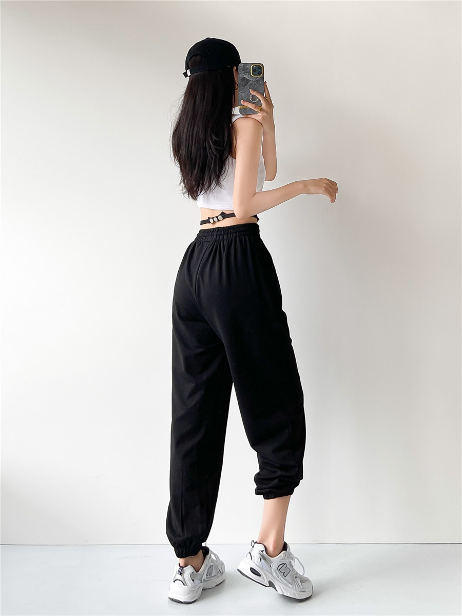 High-Waisted Letter Print Tapered Sports Pants for Women - Trendy Hip-Hop Jazz Dance Style, Casual American High Street Fashion High-Waisted Letter Print Tapered Sports Pants for Women - Trendy Hip-Hop Jazz Dance Style, Casual American High Street Fashion