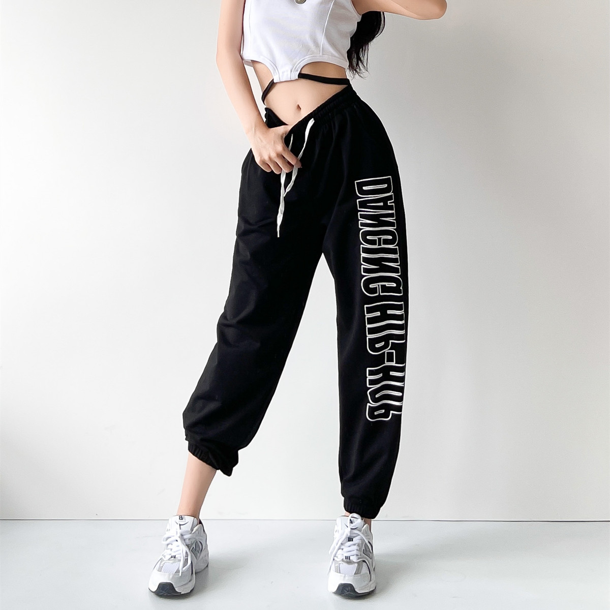 High-Waisted Letter Print Tapered Sports Pants for Women - Trendy Hip-Hop Jazz Dance Style, Casual American High Street Fashion