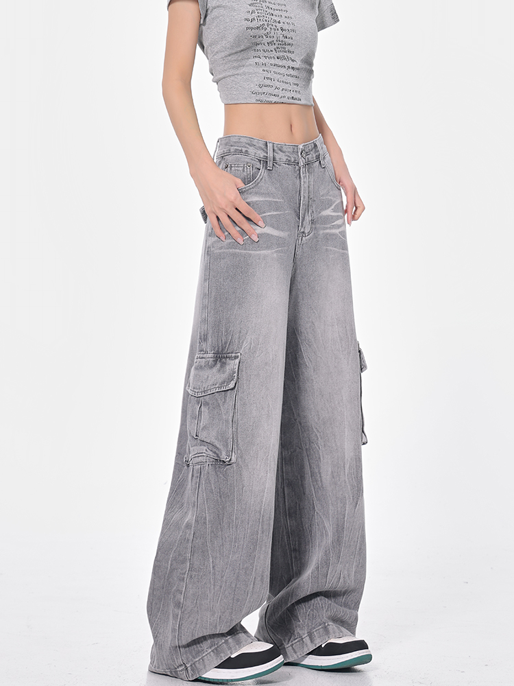High-Waisted Loose-Fit Vintage Workwear Jeans for Women - Spring 2025 American Style, Slimming Floor-Length Design
