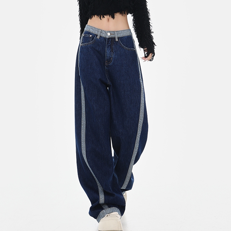 High-Waisted Loose Jeans, American Vintage Leopard Print, Spliced Design, Straight Wide-Leg, Early Autumn Fashion, 90s Inspired Style High-Waisted Loose Jeans, American Vintage Leopard Print, Spliced Design, Straight Wide-Leg, Early Autumn Fashion, 90s Inspired Style