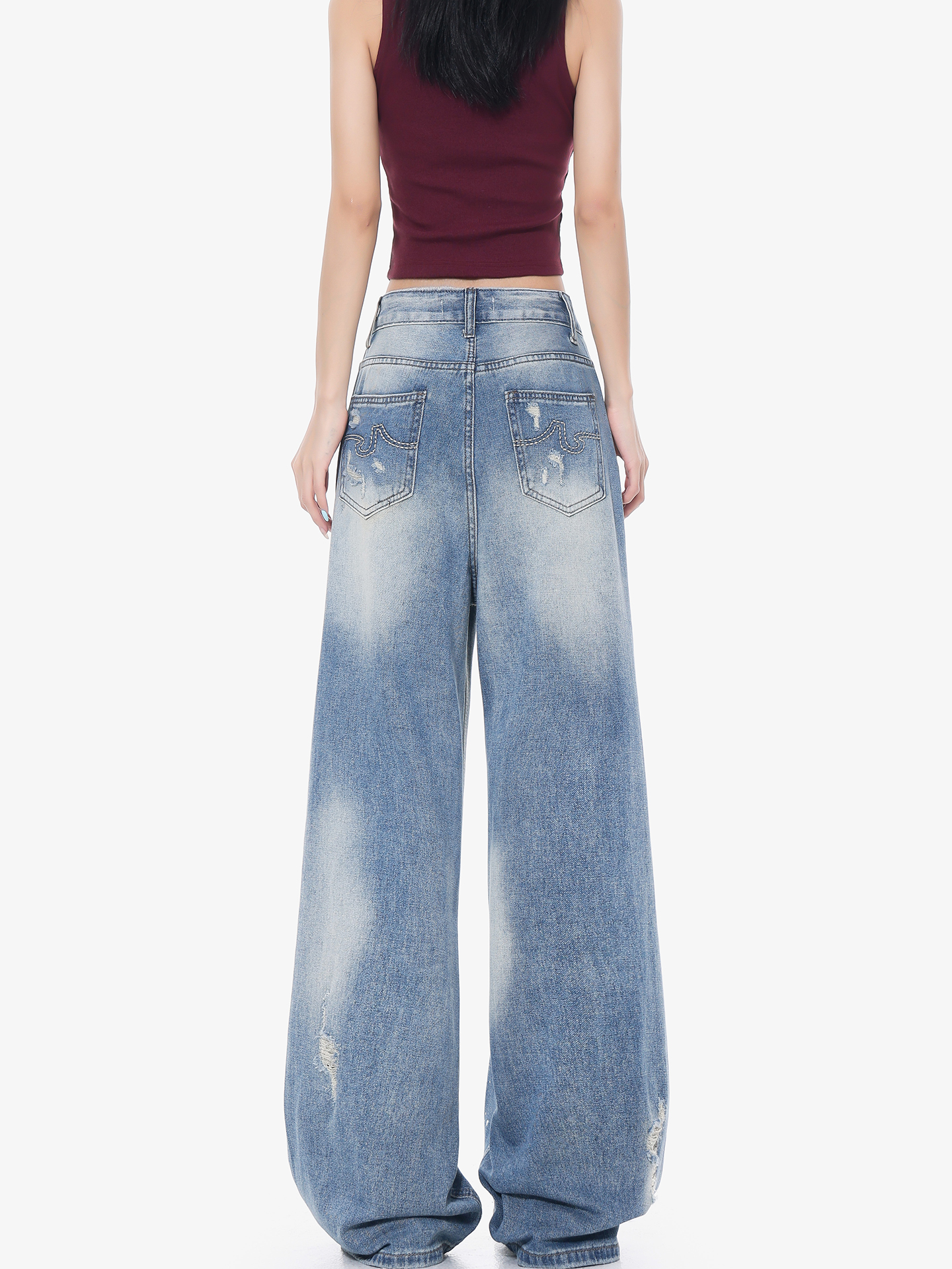 High-Waisted Loose Ripped Jeans for Women - American Style Summer Wide-Leg Pants, Draped Floor-Length Fashion High-Waisted Loose Ripped Jeans for Women - American Style Summer Wide-Leg Pants, Draped Floor-Length Fashion