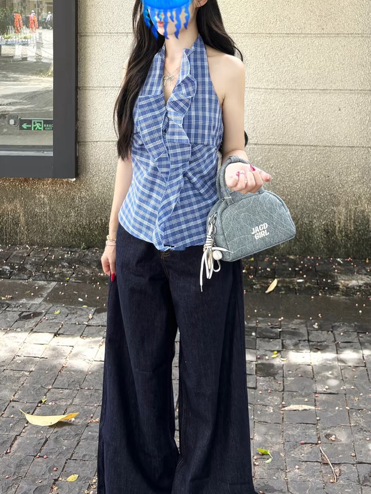 High-Waisted Loose Wide-Leg Deep Blue Tencel Jeans for Women - Retro American Style Summer Pants High-Waisted Loose Wide-Leg Deep Blue Tencel Jeans for Women - Retro American Style Summer Pants