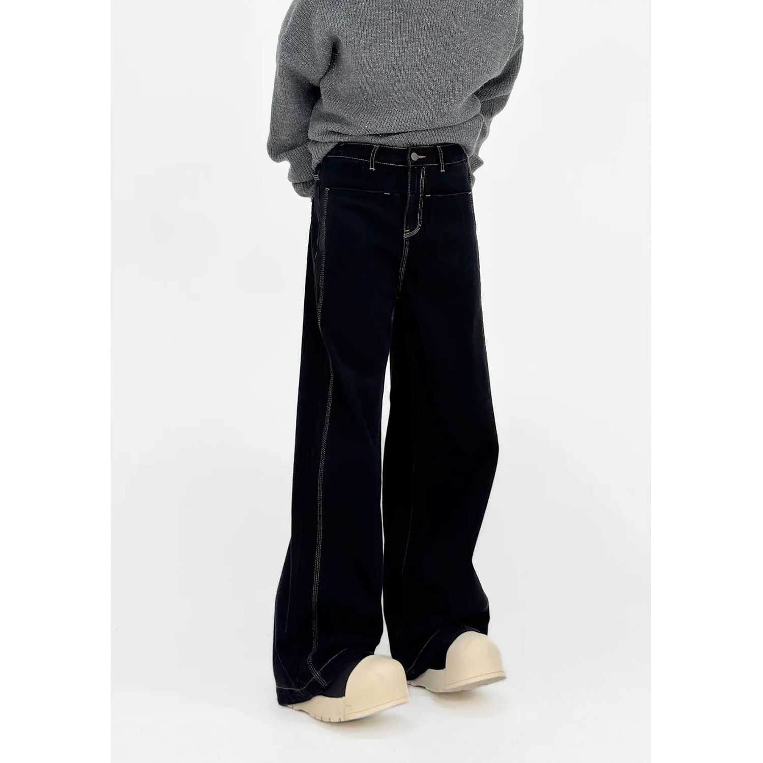 High-Waisted Loose Wide-Leg Denim Pants for Men - American Style Solid Color Versatile Korean Fashion Floor-Length Trousers High-Waisted Loose Wide-Leg Denim Pants for Men - American Style Solid Color Versatile Korean Fashion Floor-Length Trousers