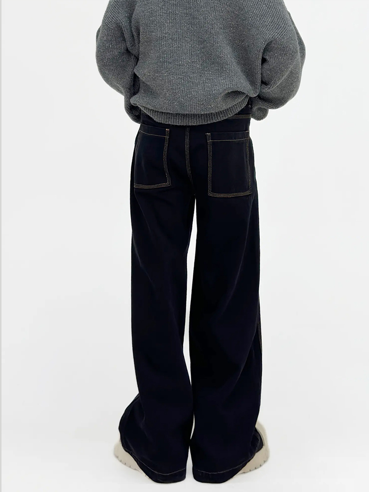 High-Waisted Loose Wide-Leg Denim Pants for Men - American Style Solid Color Versatile Korean Fashion Floor-Length Trousers High-Waisted Loose Wide-Leg Denim Pants for Men - American Style Solid Color Versatile Korean Fashion Floor-Length Trousers