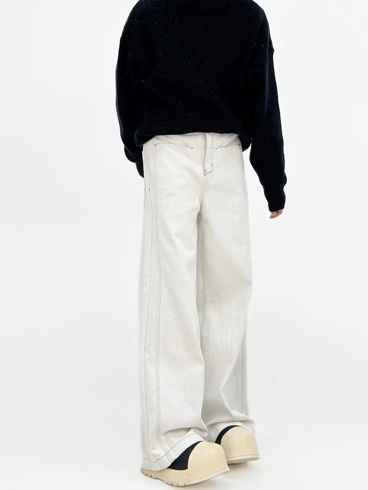 High-Waisted Loose Wide-Leg Denim Pants for Men - American Style Solid Color Versatile Korean Fashion Floor-Length Trousers