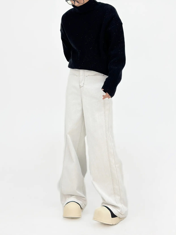 High-Waisted Loose Wide-Leg Denim Pants for Men - American Style Solid Color Versatile Korean Fashion Floor-Length Trousers High-Waisted Loose Wide-Leg Denim Pants for Men - American Style Solid Color Versatile Korean Fashion Floor-Length Trousers