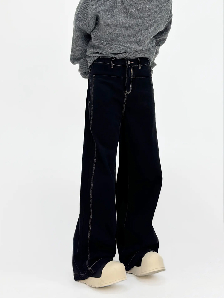High-Waisted Loose Wide-Leg Denim Pants for Men - American Style Solid Color Versatile Korean Fashion Floor-Length Trousers High-Waisted Loose Wide-Leg Denim Pants for Men - American Style Solid Color Versatile Korean Fashion Floor-Length Trousers
