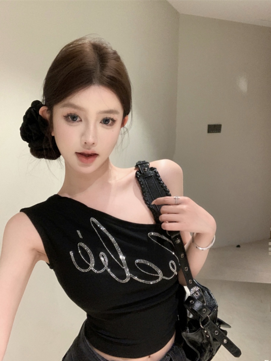 High-Waisted One-Shoulder Crop Top - Sexy Sleeveless Jazz Dance Camisole in Spicy Girl Group Style