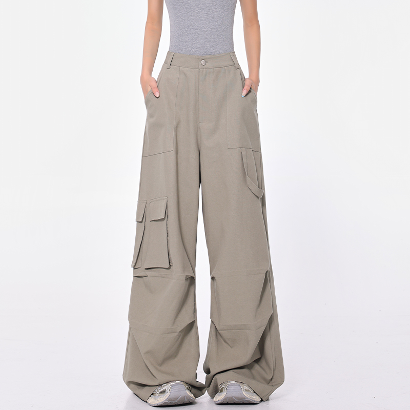 High-Waisted Pleated Multi-Pocket Denim Pants for Women - Vintage American Workwear Casual Trousers