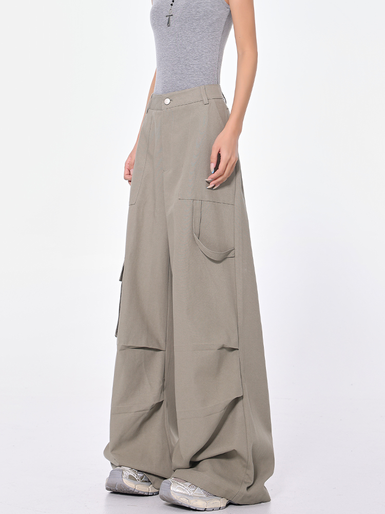 High-Waisted Pleated Multi-Pocket Denim Pants for Women - Vintage American Workwear Casual Trousers High-Waisted Pleated Multi-Pocket Denim Pants for Women - Vintage American Workwear Casual Trousers