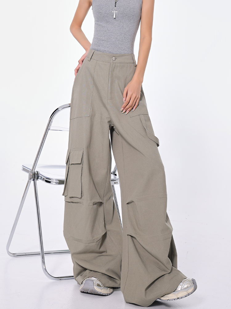 High-Waisted Pleated Multi-Pocket Denim Pants for Women - Vintage American Workwear Casual Trousers High-Waisted Pleated Multi-Pocket Denim Pants for Women - Vintage American Workwear Casual Trousers