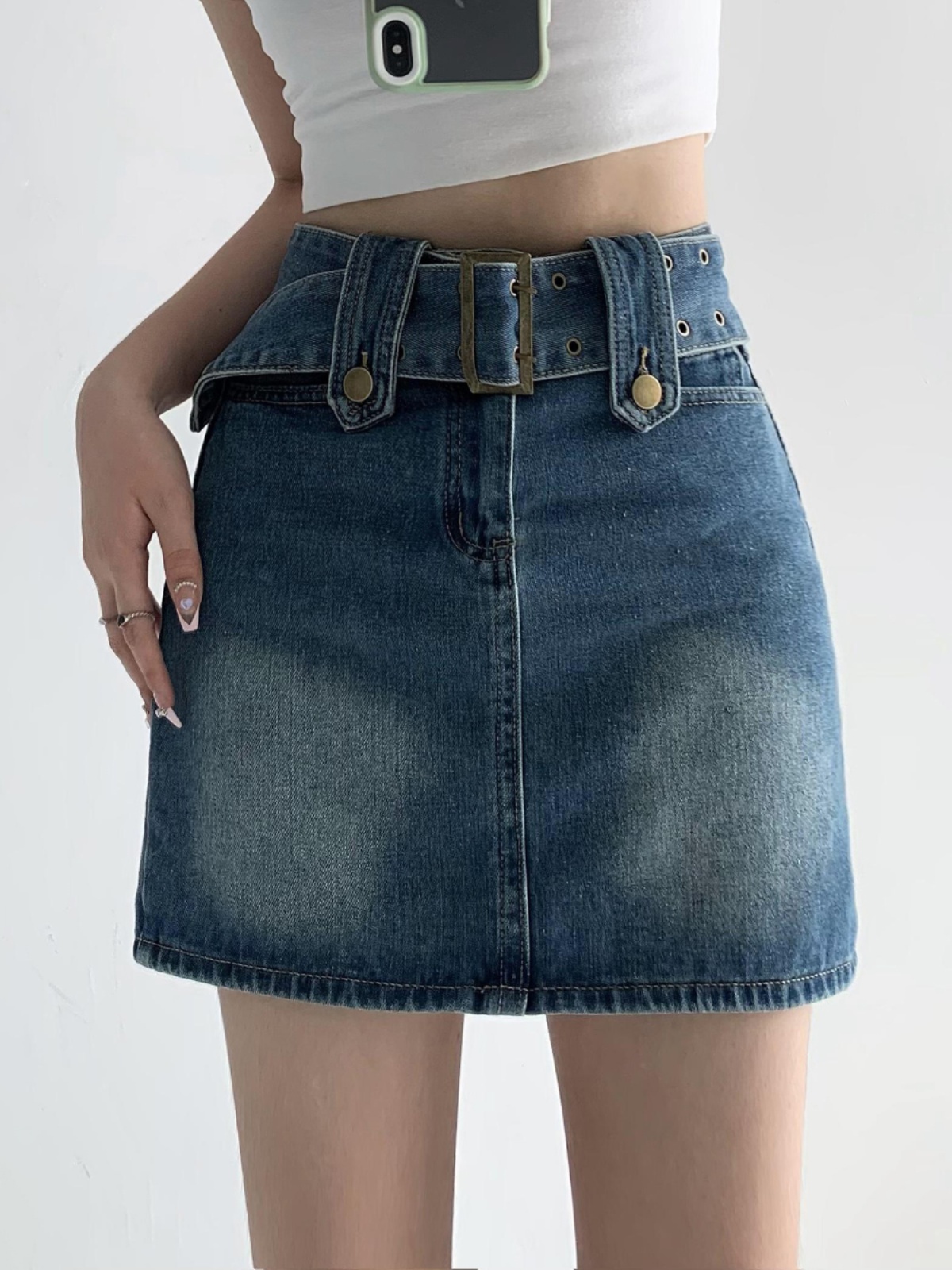 High-Waisted Plus Size Denim Mini Skirt for Women, Slim Fit A-Line Bodycon, Autumn Winter Fashion, Stylish and Comfortable