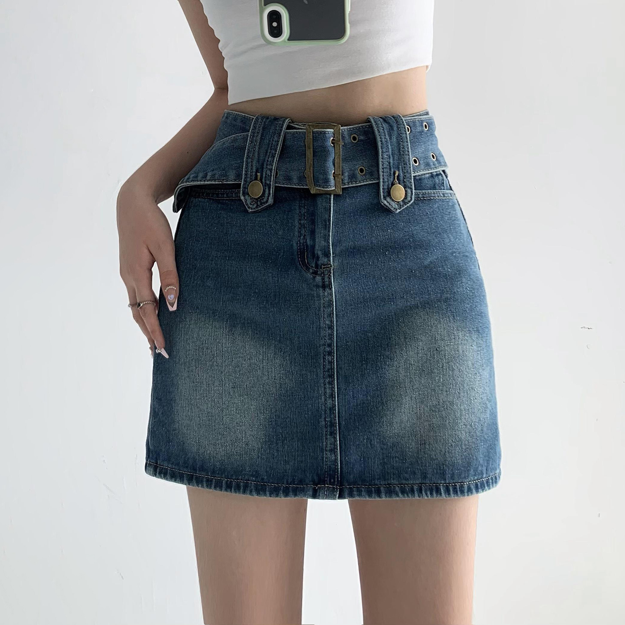 High-Waisted Plus Size Denim Mini Skirt for Women, Slim Fit A-Line Bodycon, Autumn Winter Fashion, Stylish and Comfortable