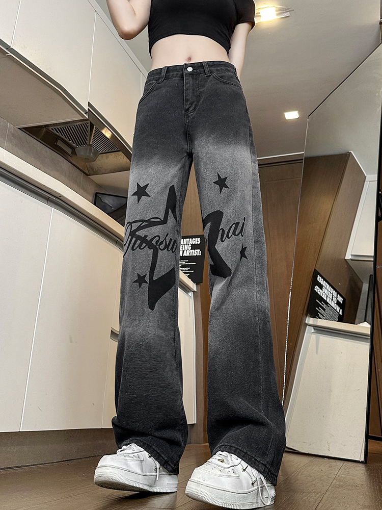 High-Waisted Printed Wide-Leg Jeans for Women - Casual Slim-Fit American High Street Style 2025 Fashion Trend High-Waisted Printed Wide-Leg Jeans for Women - Casual Slim-Fit American High Street Style 2025 Fashion Trend