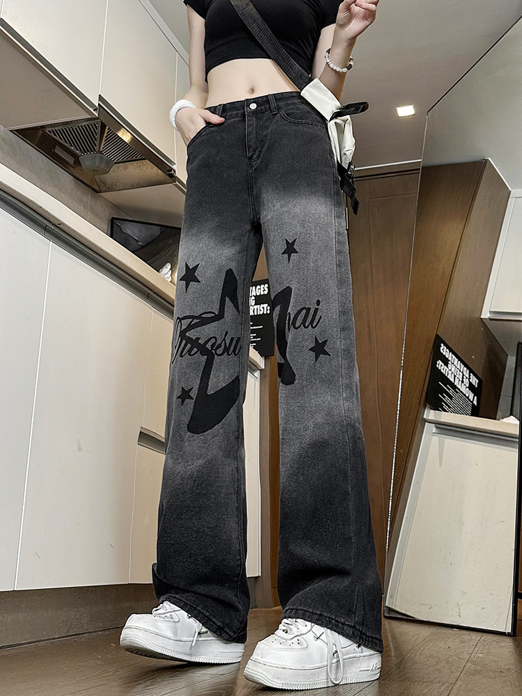 High-Waisted Printed Wide-Leg Jeans for Women - Casual Slim-Fit American High Street Style 2025 Fashion Trend High-Waisted Printed Wide-Leg Jeans for Women - Casual Slim-Fit American High Street Style 2025 Fashion Trend