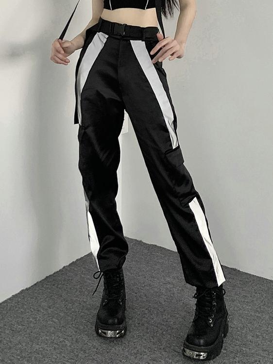 High-Waisted Reflective Cargo Pants for Women - Hip-Hop Street Style Functional Casual Pants for Jazz Dancing and Streetwear