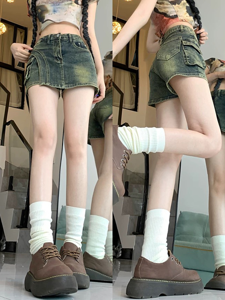 High-Waisted Retro Denim Mini Skirt for Women - Summer Bodycon A-Line Design, Slimming & Anti-Exposure Fashion Trend
