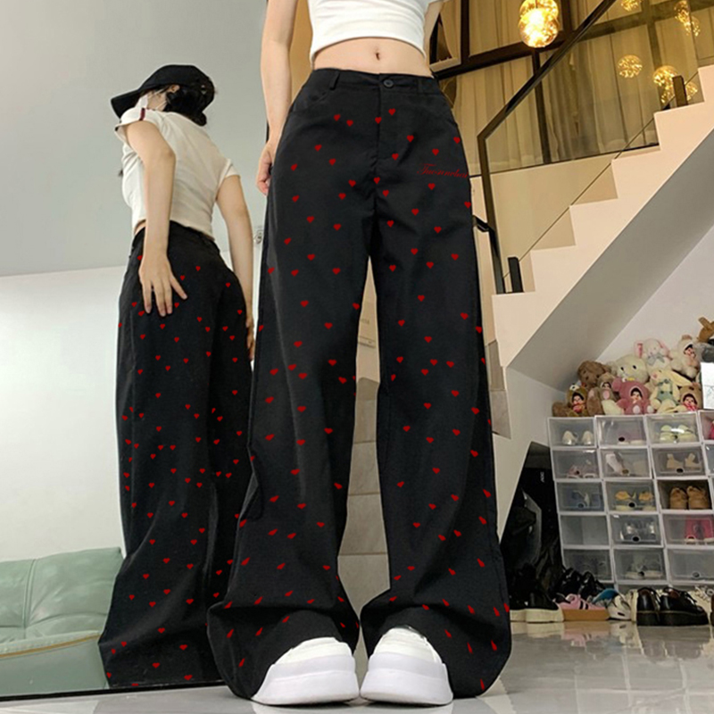 High-Waisted Retro Printed Women's Jeans, Casual Loose Straight Wide-Leg Pants, Trendy High Street Fashion, Y2K Style High-Waisted Retro Printed Women's Jeans, Casual Loose Straight Wide-Leg Pants, Trendy High Street Fashion, Y2K Style