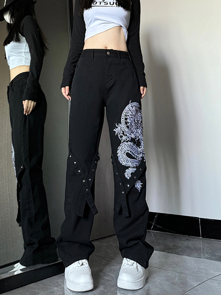 High-Waisted Slim-Fit Flared Jeans for Women - American-Style Embroidered Casual Pants, Trendy High Street Fashion High-Waisted Slim-Fit Flared Jeans for Women - American-Style Embroidered Casual Pants, Trendy High Street Fashion