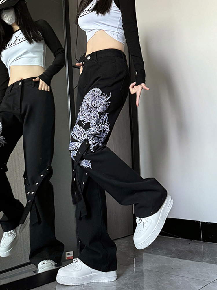 High-Waisted Slim-Fit Flared Jeans for Women - American-Style Embroidered Casual Pants, Trendy High Street Fashion High-Waisted Slim-Fit Flared Jeans for Women - American-Style Embroidered Casual Pants, Trendy High Street Fashion