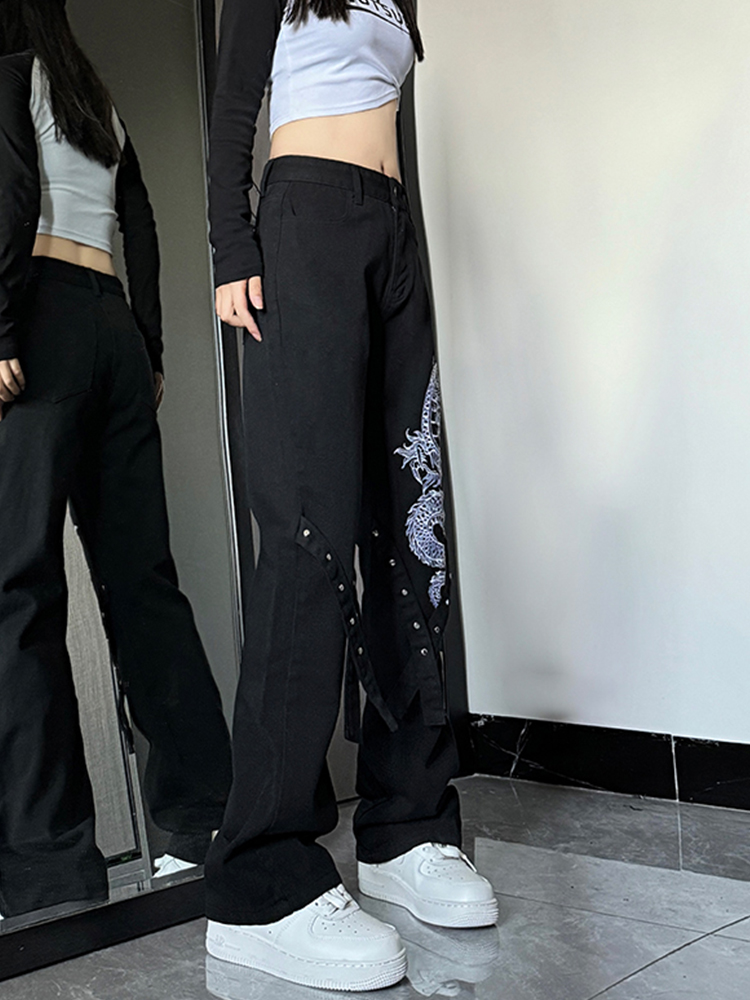 High-Waisted Slim-Fit Flared Jeans for Women - American-Style Embroidered Casual Pants, Trendy High Street Fashion High-Waisted Slim-Fit Flared Jeans for Women - American-Style Embroidered Casual Pants, Trendy High Street Fashion