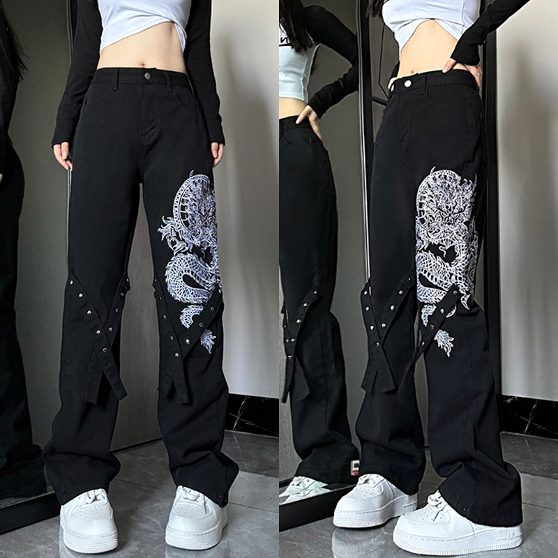 High-Waisted Slim-Fit Flared Jeans for Women - American-Style Embroidered Casual Pants, Trendy High Street Fashion