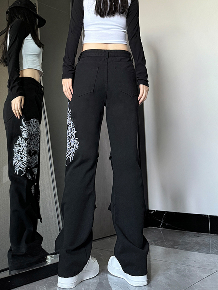 High-Waisted Slim-Fit Flared Jeans for Women - American-Style Embroidered Casual Pants, Trendy High Street Fashion High-Waisted Slim-Fit Flared Jeans for Women - American-Style Embroidered Casual Pants, Trendy High Street Fashion