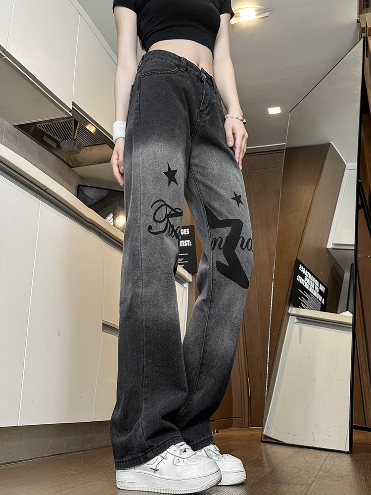 High-Waisted Slim-Fit Wide-Leg Women's Jeans - Trendy Casual American-Style High Street Fashion Pants High-Waisted Slim-Fit Wide-Leg Women's Jeans - Trendy Casual American-Style High Street Fashion Pants