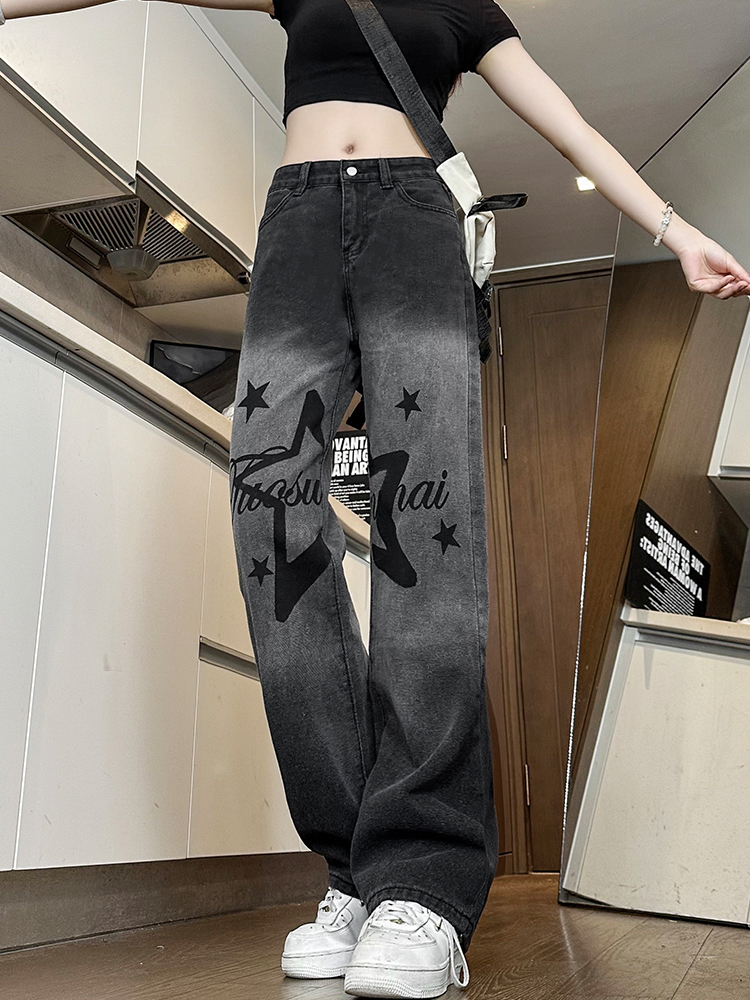 High-Waisted Slim-Fit Wide-Leg Women's Jeans - Trendy Casual American-Style High Street Fashion Pants High-Waisted Slim-Fit Wide-Leg Women's Jeans - Trendy Casual American-Style High Street Fashion Pants