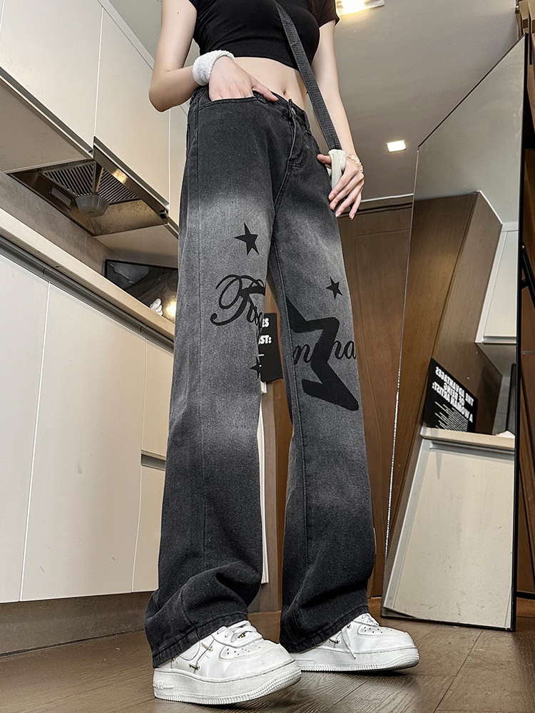 High-Waisted Slim-Fit Wide-Leg Women's Jeans - Trendy Casual American-Style High Street Fashion Pants High-Waisted Slim-Fit Wide-Leg Women's Jeans - Trendy Casual American-Style High Street Fashion Pants