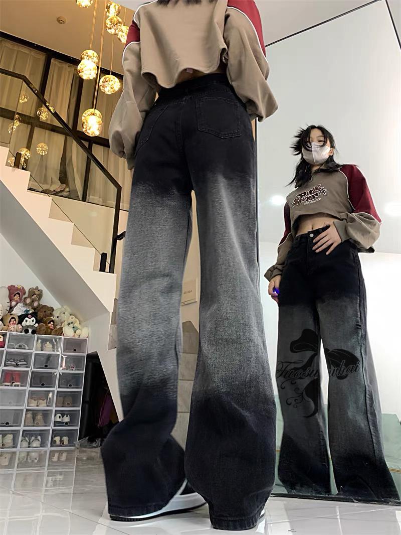 High-Waisted Slim Straight Wide-Leg Jeans for Women - Trendy Printed Casual American High Street Style Pants High-Waisted Slim Straight Wide-Leg Jeans for Women - Trendy Printed Casual American High Street Style Pants