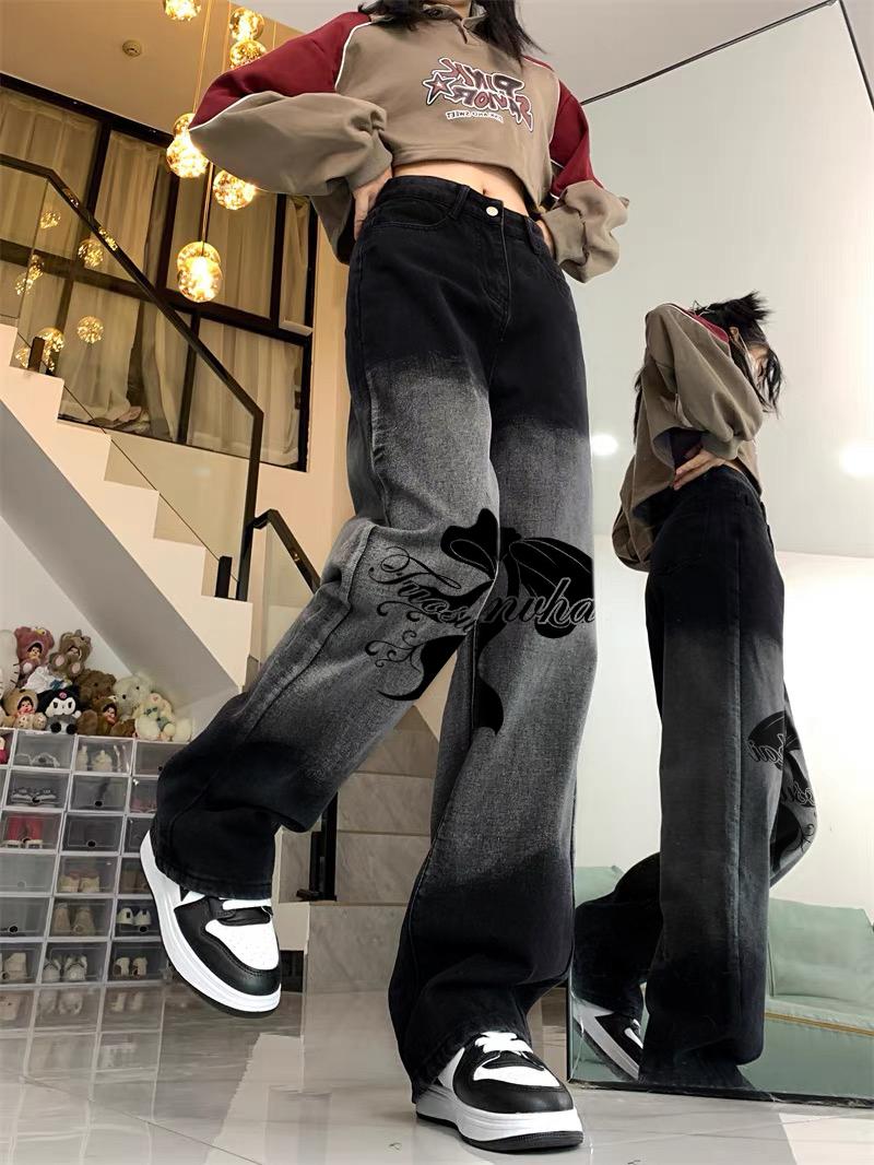 High-Waisted Slim Straight Wide-Leg Jeans for Women - Trendy Printed Casual American High Street Style Pants High-Waisted Slim Straight Wide-Leg Jeans for Women - Trendy Printed Casual American High Street Style Pants