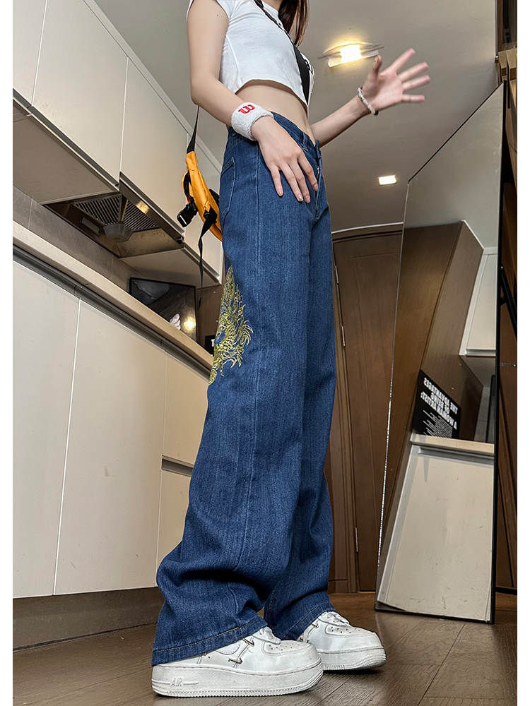 High-Waisted Slim Straight Wide-Leg Women's Jeans with Embroidery - Casual American High Street Style, Trendy Versatile Fashion High-Waisted Slim Straight Wide-Leg Women's Jeans with Embroidery - Casual American High Street Style, Trendy Versatile Fashion