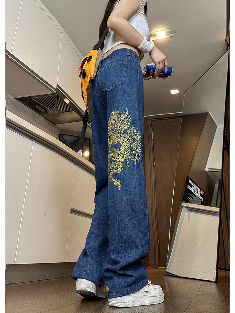 High-Waisted Slim Straight Wide-Leg Women's Jeans with Embroidery - Casual American High Street Style, Trendy Versatile Fashion High-Waisted Slim Straight Wide-Leg Women's Jeans with Embroidery - Casual American High Street Style, Trendy Versatile Fashion