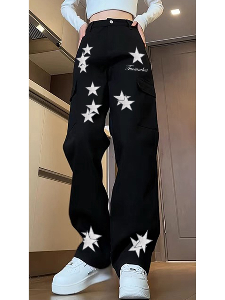 High-Waisted Star Embroidered Workwear Jeans for Women - Casual Loose Straight-Leg Wide-Leg Floor-Length Pants High-Waisted Star Embroidered Workwear Jeans for Women - Casual Loose Straight-Leg Wide-Leg Floor-Length Pants