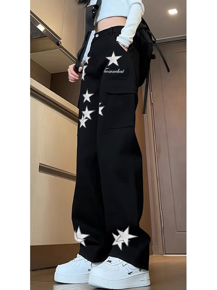 High-Waisted Star Embroidered Workwear Jeans for Women - Casual Loose Straight-Leg Wide-Leg Floor-Length Pants High-Waisted Star Embroidered Workwear Jeans for Women - Casual Loose Straight-Leg Wide-Leg Floor-Length Pants