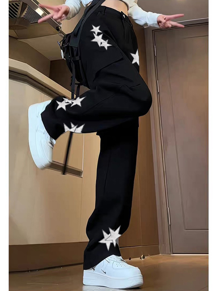 High-Waisted Star Embroidered Workwear Jeans for Women - Casual Loose Straight-Leg Wide-Leg Floor-Length Pants High-Waisted Star Embroidered Workwear Jeans for Women - Casual Loose Straight-Leg Wide-Leg Floor-Length Pants