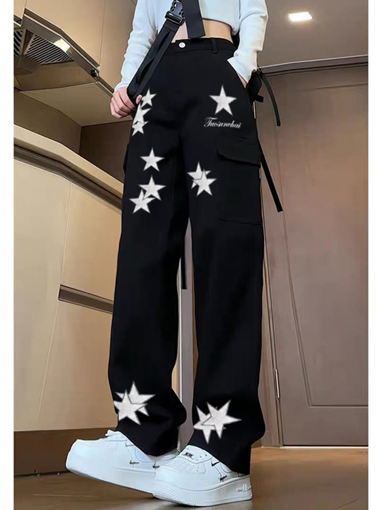 High-Waisted Star Embroidered Workwear Jeans for Women - Casual Loose Straight-Leg Wide-Leg Floor-Length Pants High-Waisted Star Embroidered Workwear Jeans for Women - Casual Loose Straight-Leg Wide-Leg Floor-Length Pants