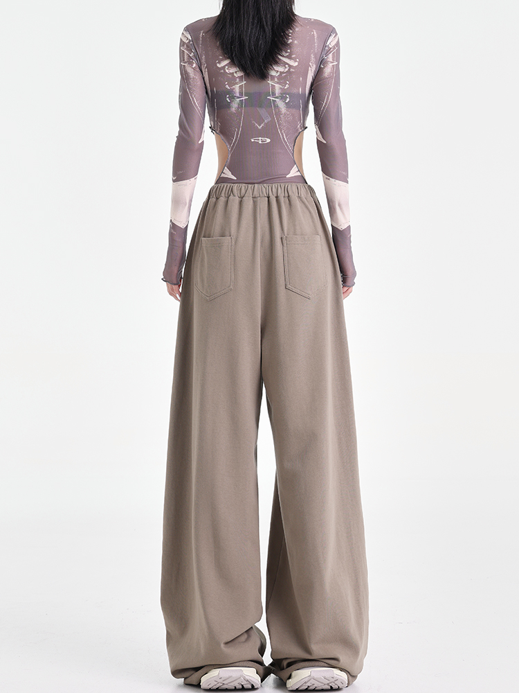 High-Waisted Straight Leg Cuffed Casual Pants for Tall Individuals - Loose Fit Sports Pants in Trendy American Style High-Waisted Straight Leg Cuffed Casual Pants for Tall Individuals - Loose Fit Sports Pants in Trendy American Style