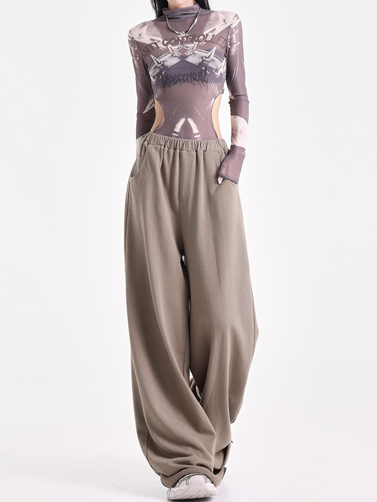 High-Waisted Straight Leg Cuffed Casual Pants for Tall Individuals - Loose Fit Sports Pants in Trendy American Style High-Waisted Straight Leg Cuffed Casual Pants for Tall Individuals - Loose Fit Sports Pants in Trendy American Style